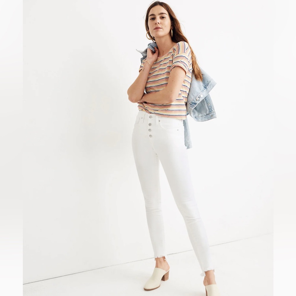 Madewell 10" High-Rise Skinny Jeans Step Hem Pure White Button Fly size 35P